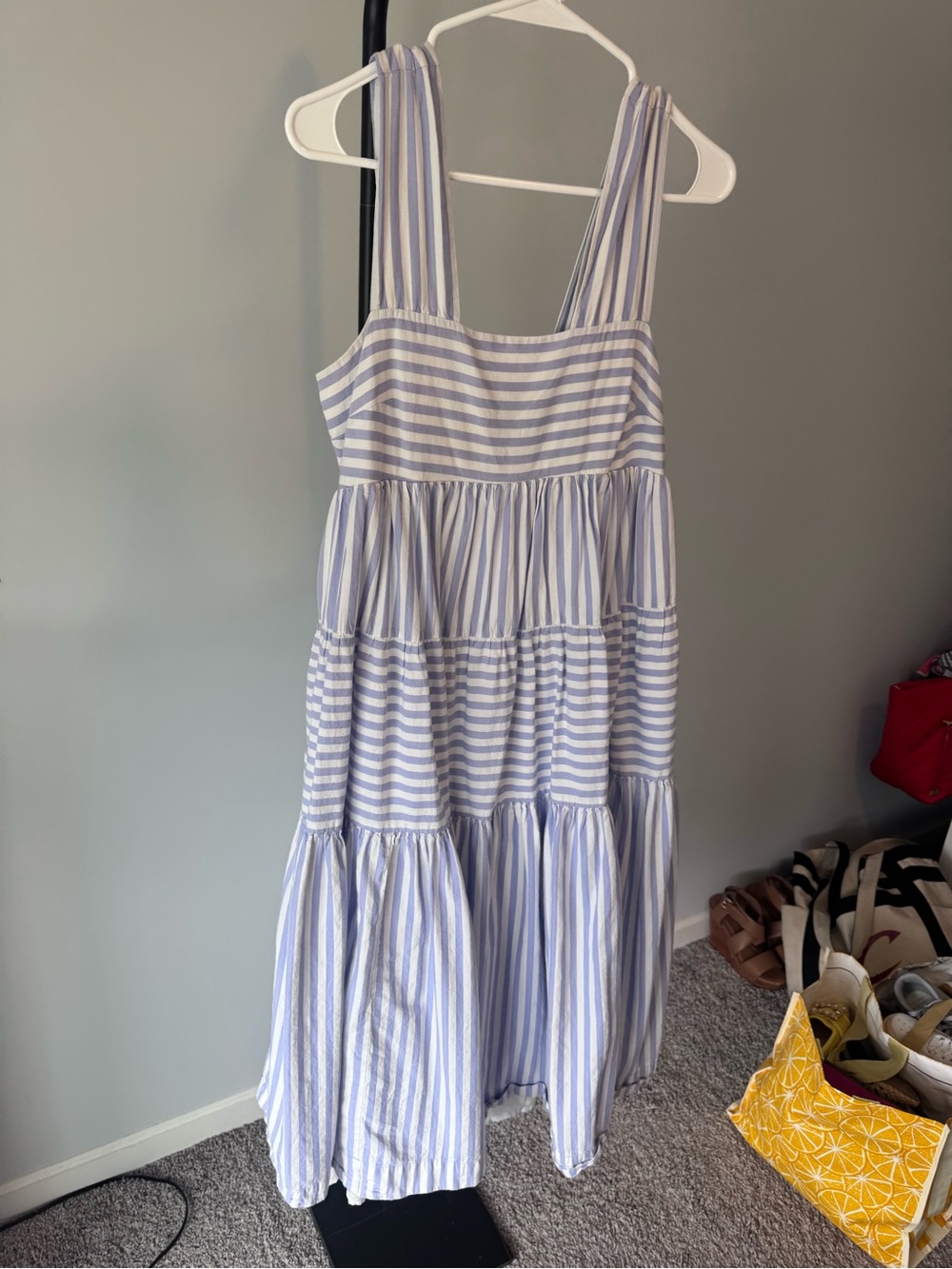 Anthropologie Blue and White Striped Sleeveless Tiered Midi Dress - Picture 2 of 5